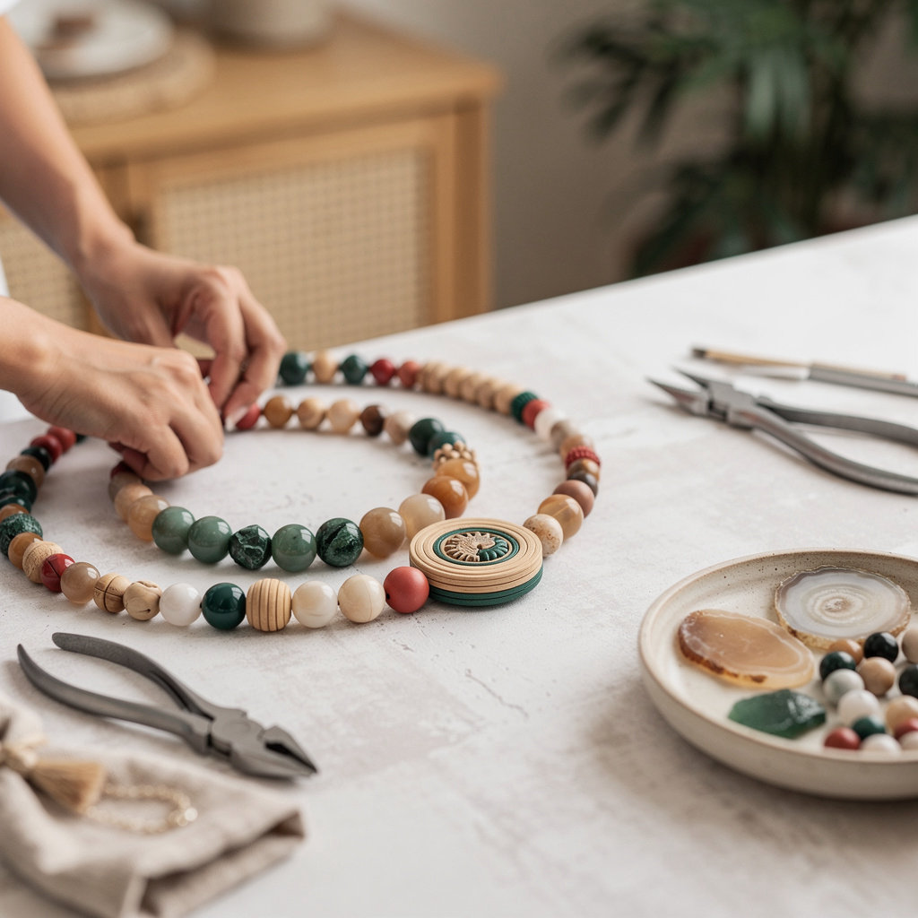 Azzallix artesanato manual - criação de colares decorativos com acrílico e ágata em São Paulo